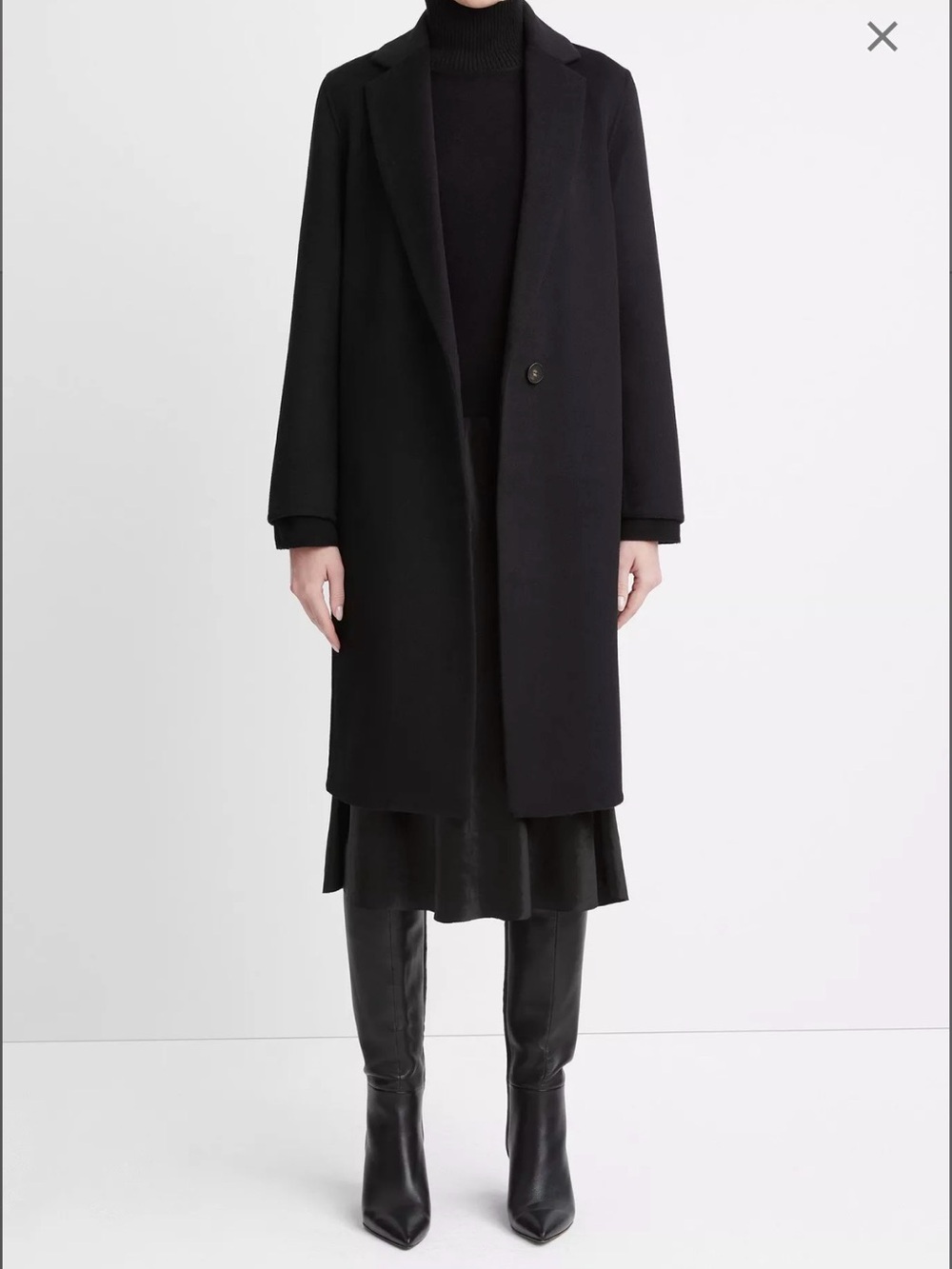 Vince Black Long Wool Blend Trench Coat